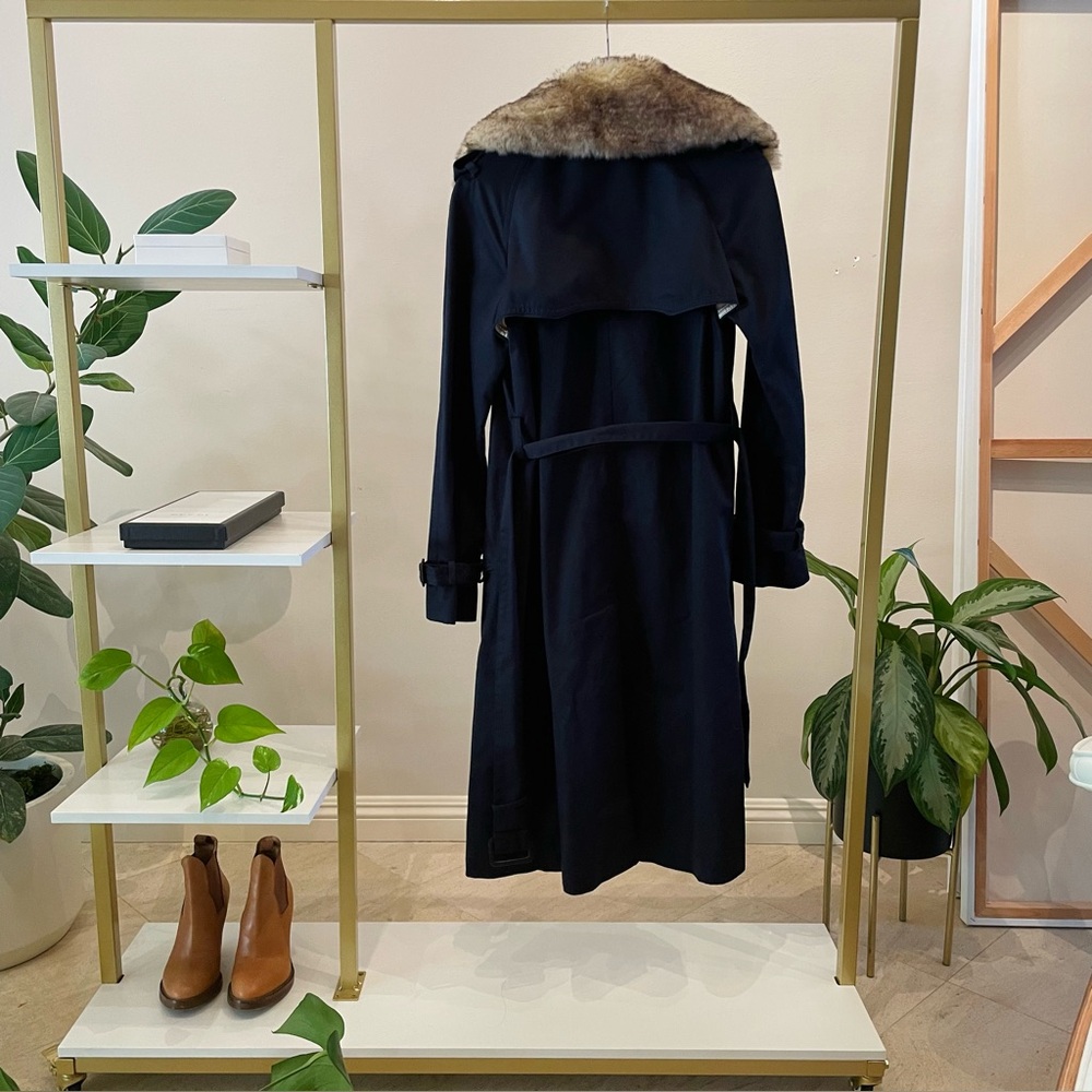 Marc by Marc Jacobs Navy Trench Coat with Detachable Faux Fur Collar Size S - Picture 3 of 10